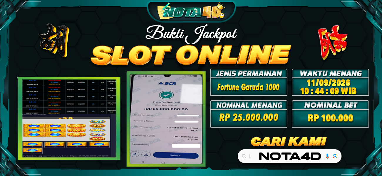 Bukti Kemenangan Besar Dibayar lunas Member NOTA4D RP 25.000.000, 11 September 2026