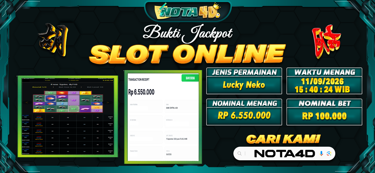 Bukti Kemenangan Besar Dibayar lunas Member NOTA4D RP 6.550.000, 11 September 2026
